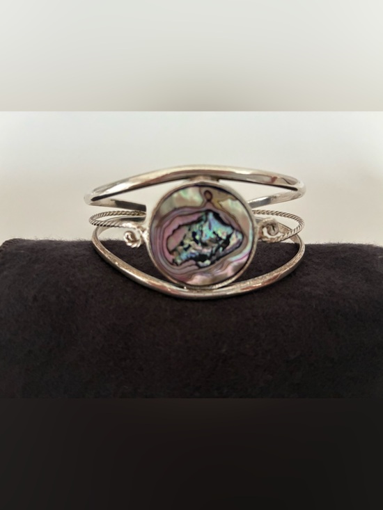 Alpaca Mexico Jewelry - Vintage Alpaca Mexico Abalone Cuff Bracelet